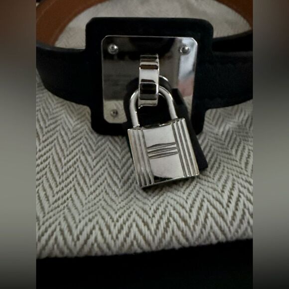 HERMES Authentic O'Kelly Black Swift leather double wrap bracelet w silver NWOT - Picture 2 of 11